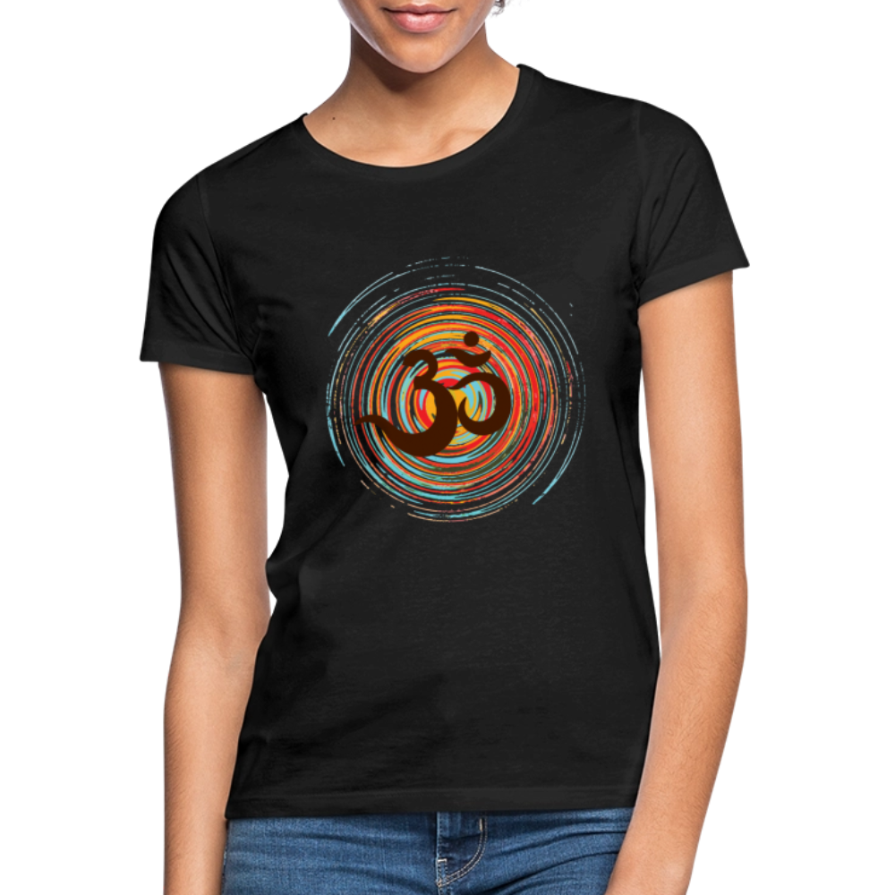 Om auf bunten Kreisen, Prana Zen Design - Frauen T-Shirt - Schwarz