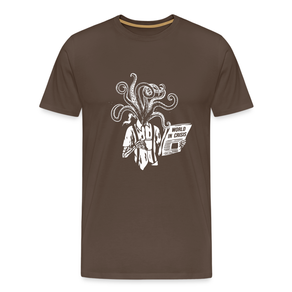 Kaffee trinkendes Skelett mit Tentakeln, Zeitung - Männer Premium T-Shirt - Edelbraun
