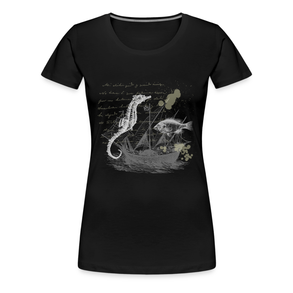 Vintage Steampunk Seepferdchen Motiv - Frauen Premium T-Shirts - Schwarz