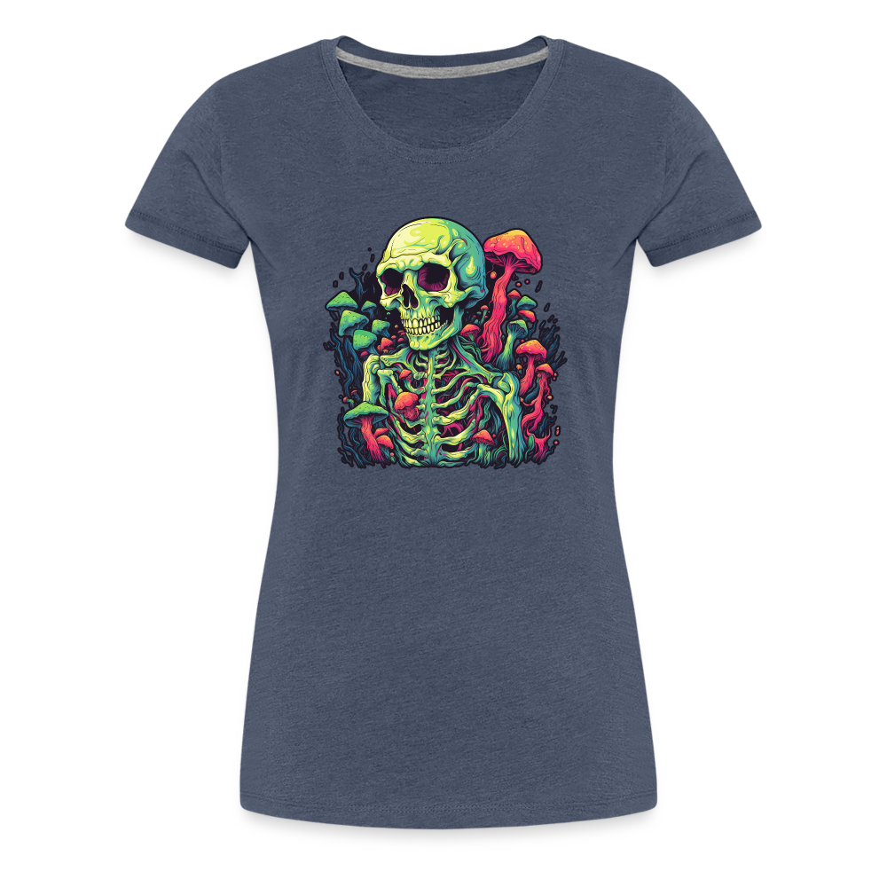 Horror Pilz Skelett - Happy Halloween - Frauen Premium T-Shirt - Blau meliert