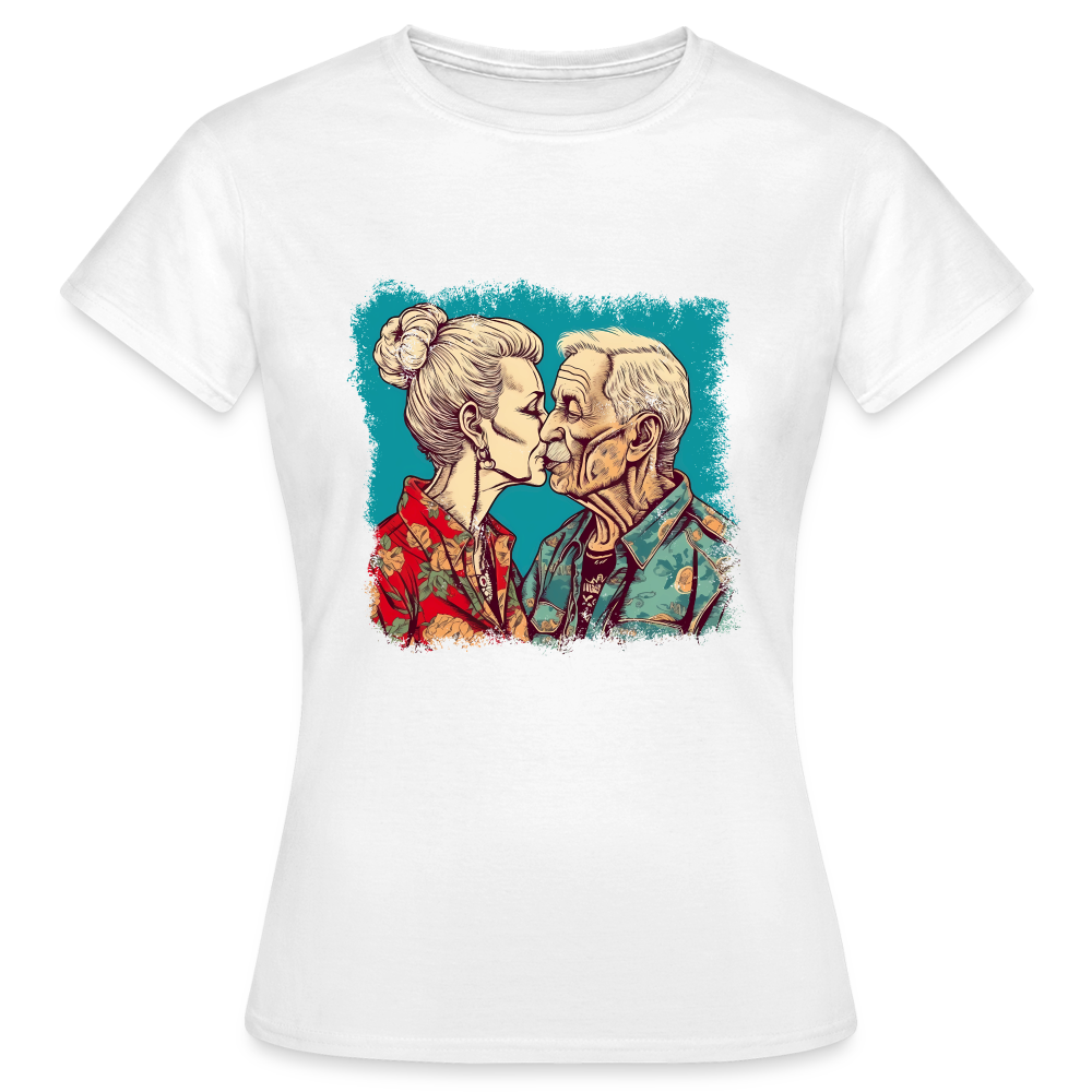 Küssendes Best Ager Pärchen mit Hawaiihemden - Frauen T-Shirt - Weiß