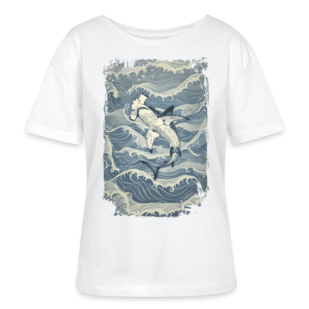 Vintage Hammerhai im japanischen inspirierten Tattoo Stil - Stanley/Stella Relaxed Rundhals Frauen Bio-T-Shirt SERENA - Weiß