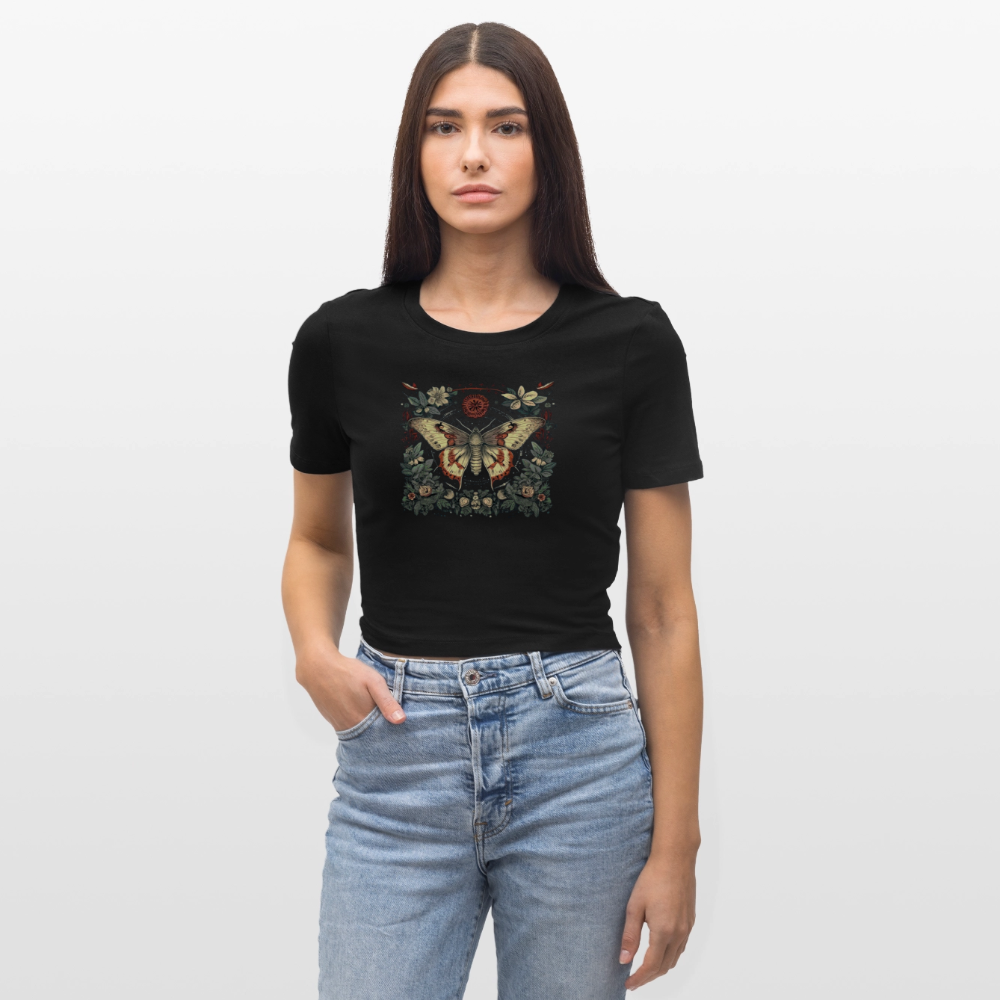 Mystische Motte mit magischem Herbarium - Cropped T-Shirt - Schwarz