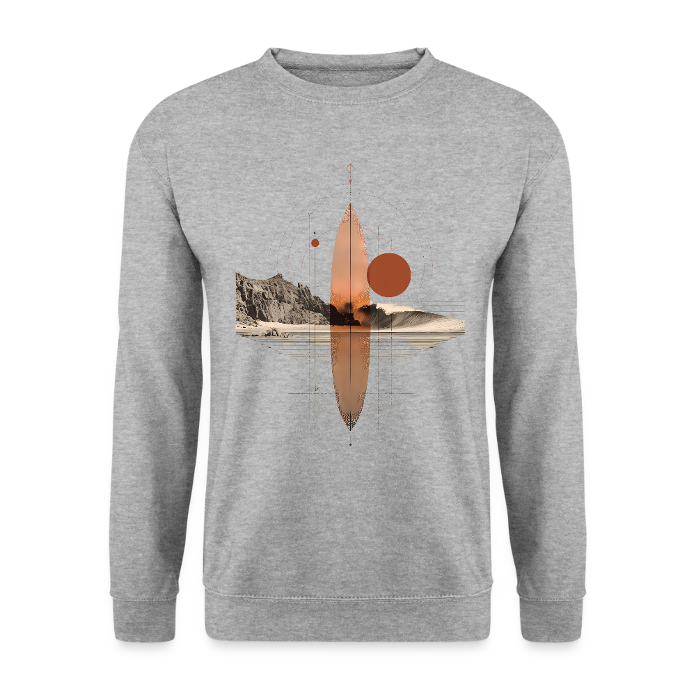 Geometrisches Surfbrett Design – Surreal Sunset Waves - Unisex Pullover - Weißgrau meliert
