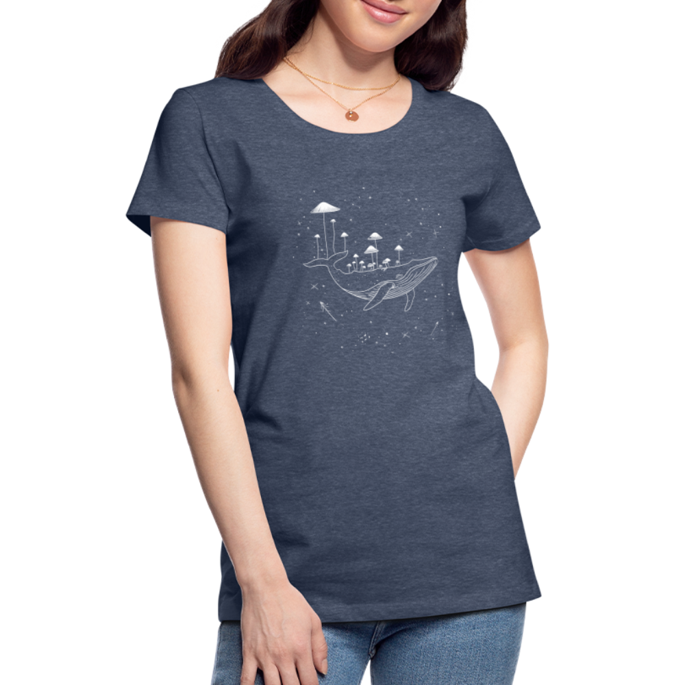 Surrealer Wal mit Pilzen im Weltraum mit Sternen - Frauen Premium T-Shirt - Blau meliert