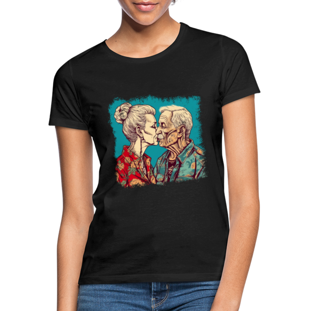 Küssendes Best Ager Pärchen mit Hawaiihemden - Frauen T-Shirt - Schwarz