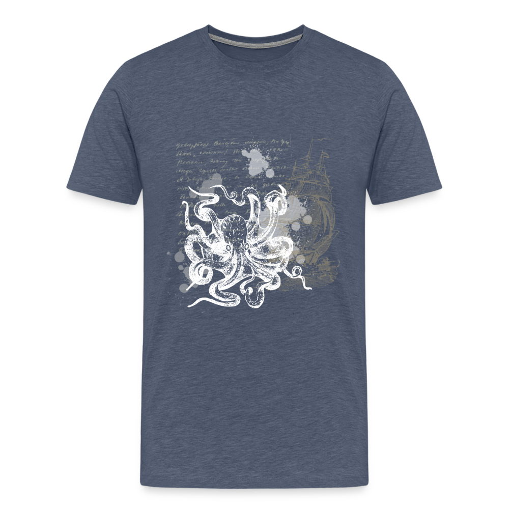 Vintage Steampunk Oktopus Motiv - Männer Premium T-Shirts - Blau meliert