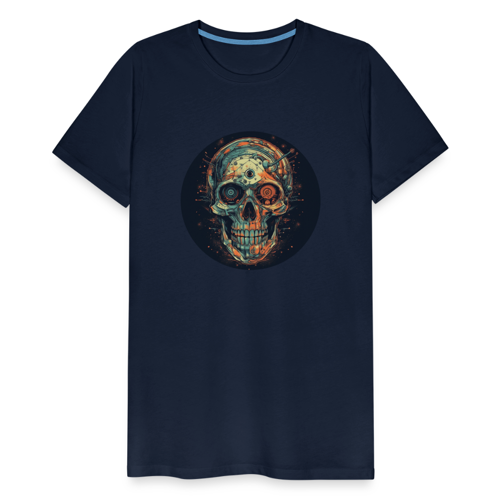 Retro Futuristischer Totenkopf Skull Cyborg- Männer Premium T-Shirt - Navy