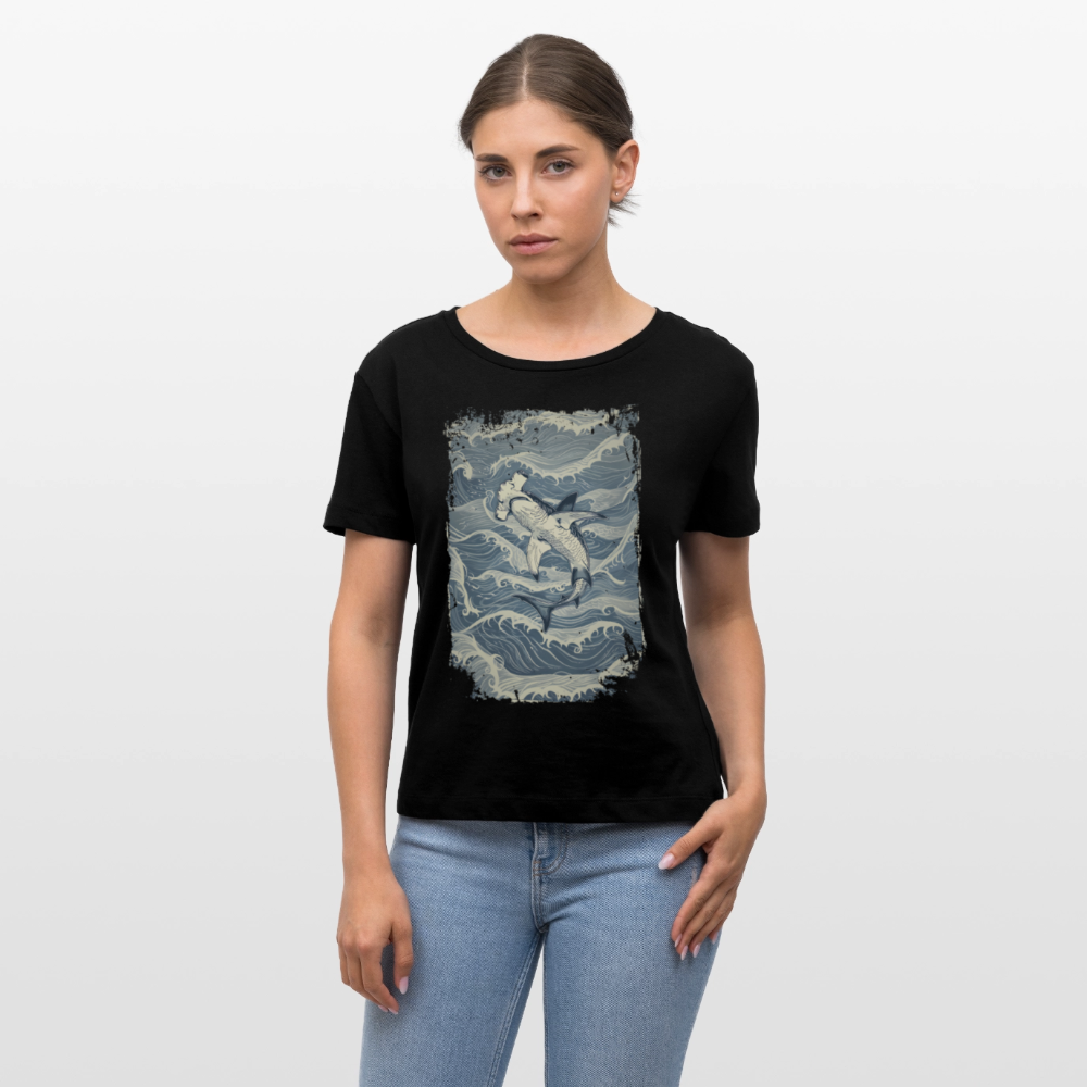 Vintage Hammerhai im japanischen inspirierten Tattoo Stil - Stanley/Stella Relaxed Rundhals Frauen Bio-T-Shirt SERENA - Schwarz