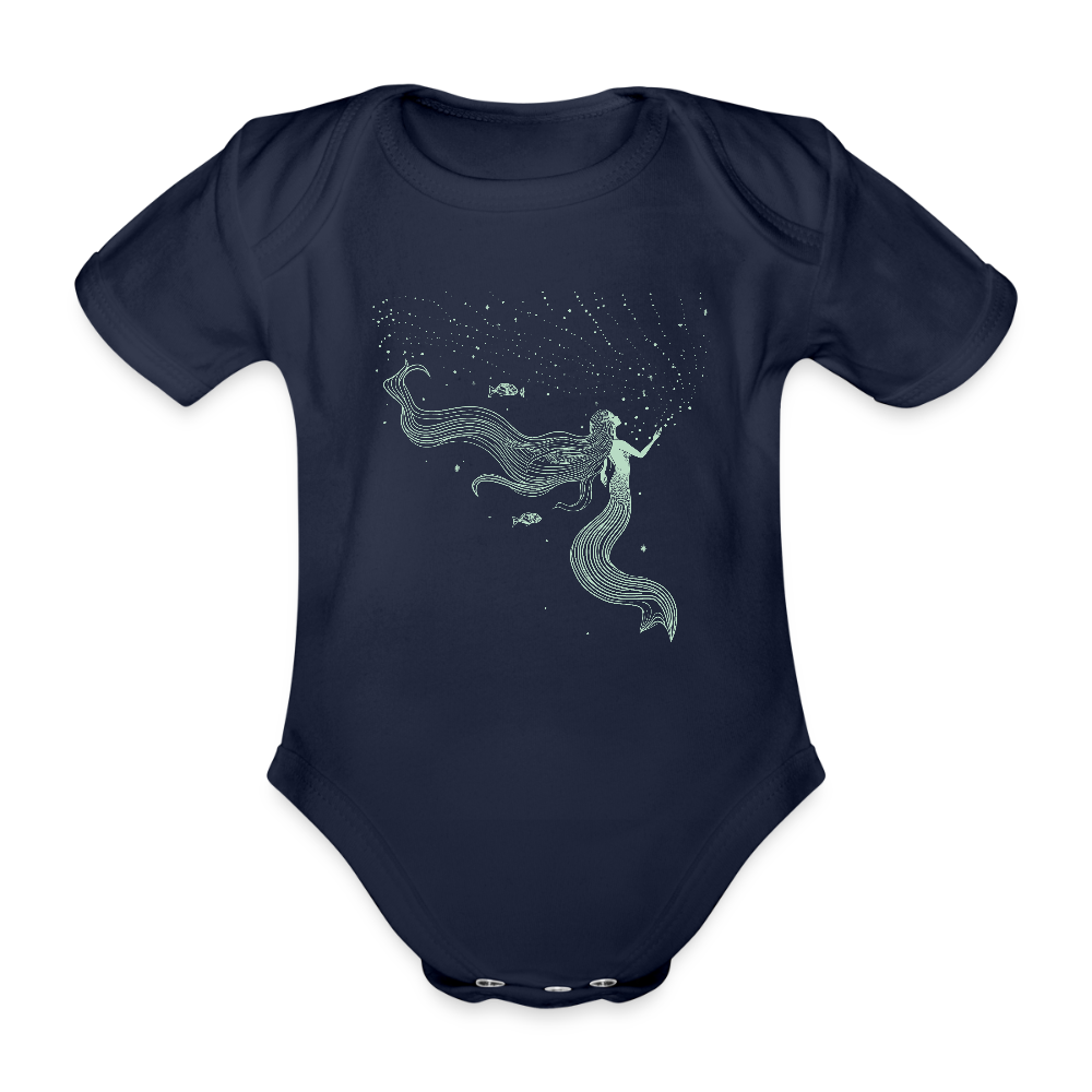 Lineart Meerjungfrau Motiv (hellgrün) - Baby Bio-Kurzarm-Body - Dunkelnavy