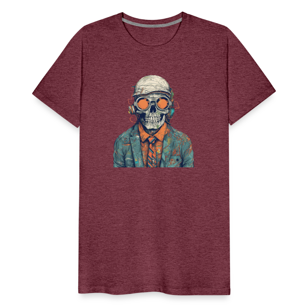 Cooles Skelett Portrait mit Sonnenbrille, Mütze - Männer Premium T-Shirt - Bordeauxrot meliert