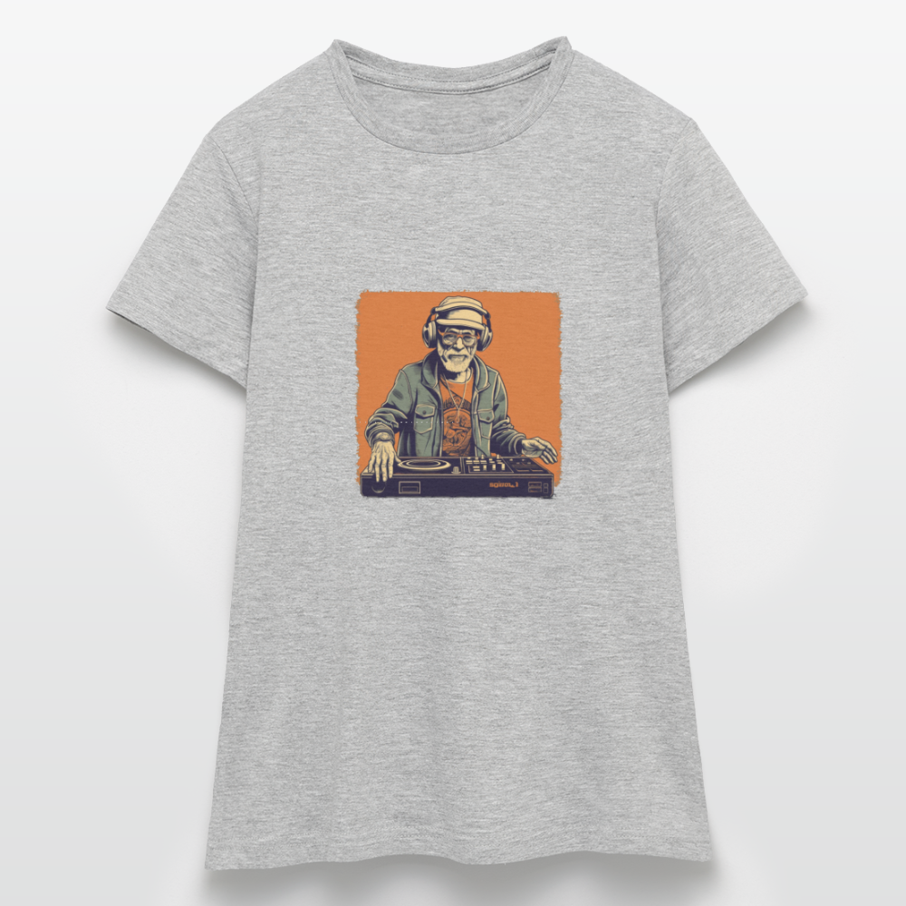 Cooler alter Mann als DJ mit Brille, Mütze und Kopfhörern - Frauen T-Shirt - Grau meliert