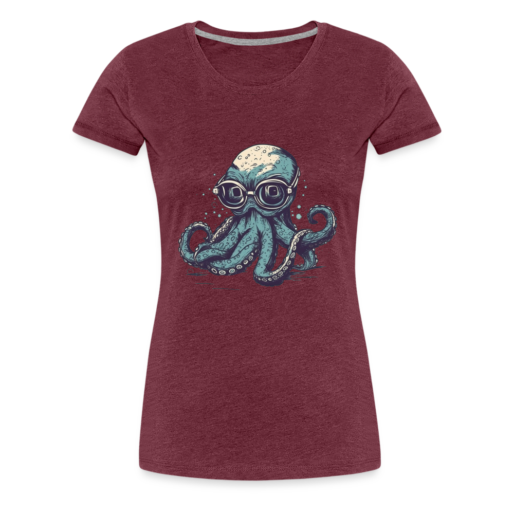Nerdy Comic Oktopus mit Brille - Frauen Premium T-Shirts - Bordeauxrot meliert