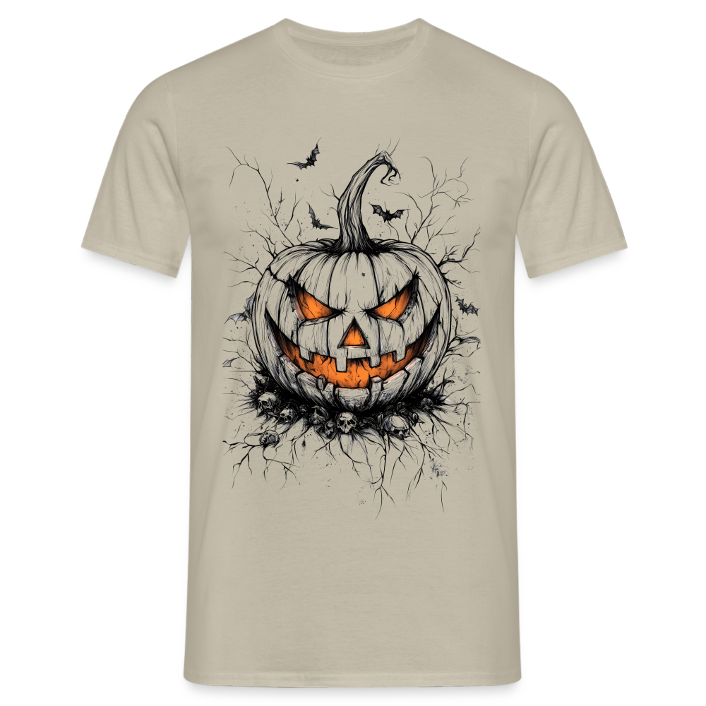 Gruseliger Horror Kürbis - Halloween Motiv - Männer T-Shirt - Sandbeige