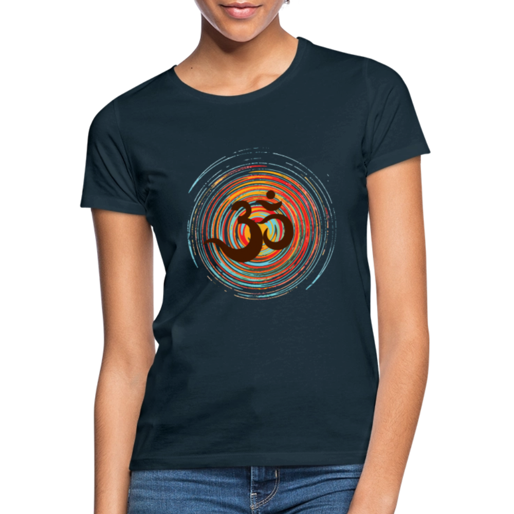 Om auf bunten Kreisen, Prana Zen Design - Frauen T-Shirt - Navy