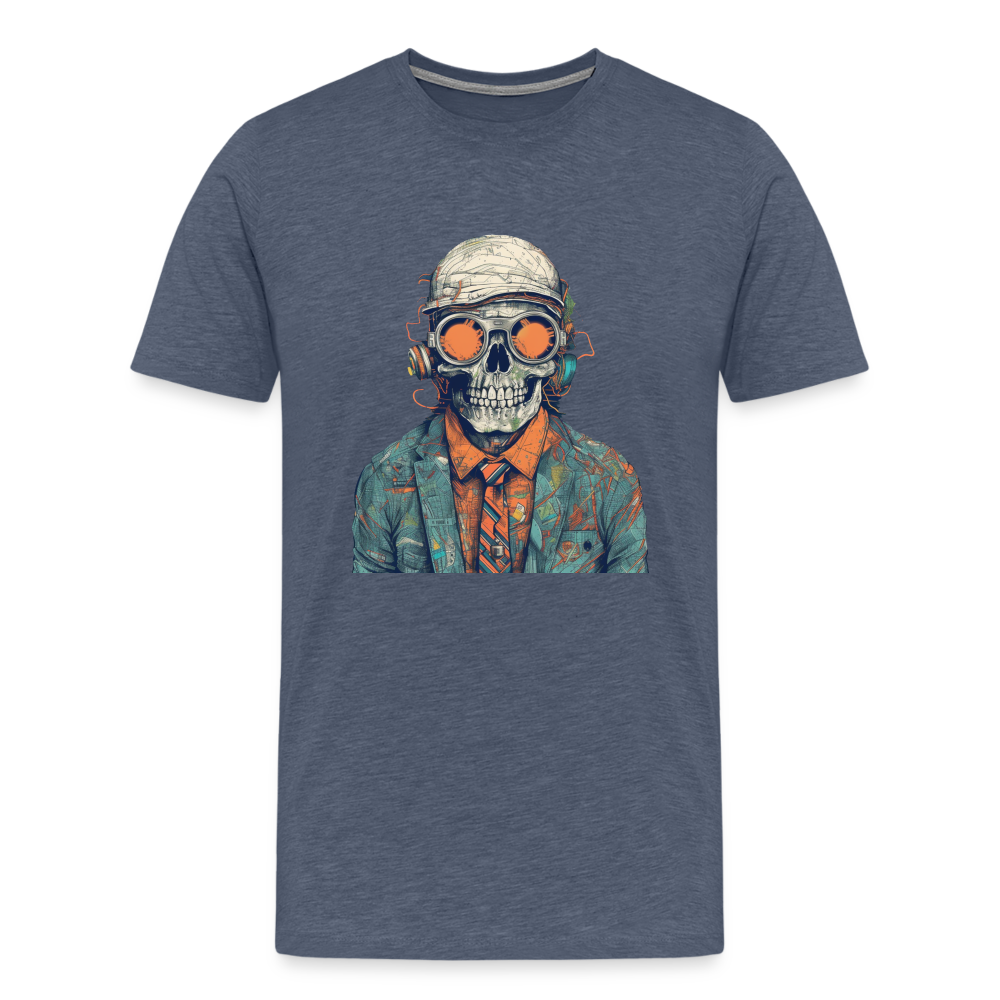 Cooles Skelett Portrait mit Sonnenbrille, Mütze - Männer Premium T-Shirt - Blau meliert