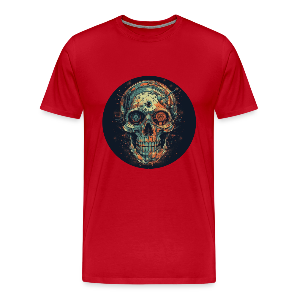 Retro Futuristischer Totenkopf Skull Cyborg- Männer Premium T-Shirt - Rot