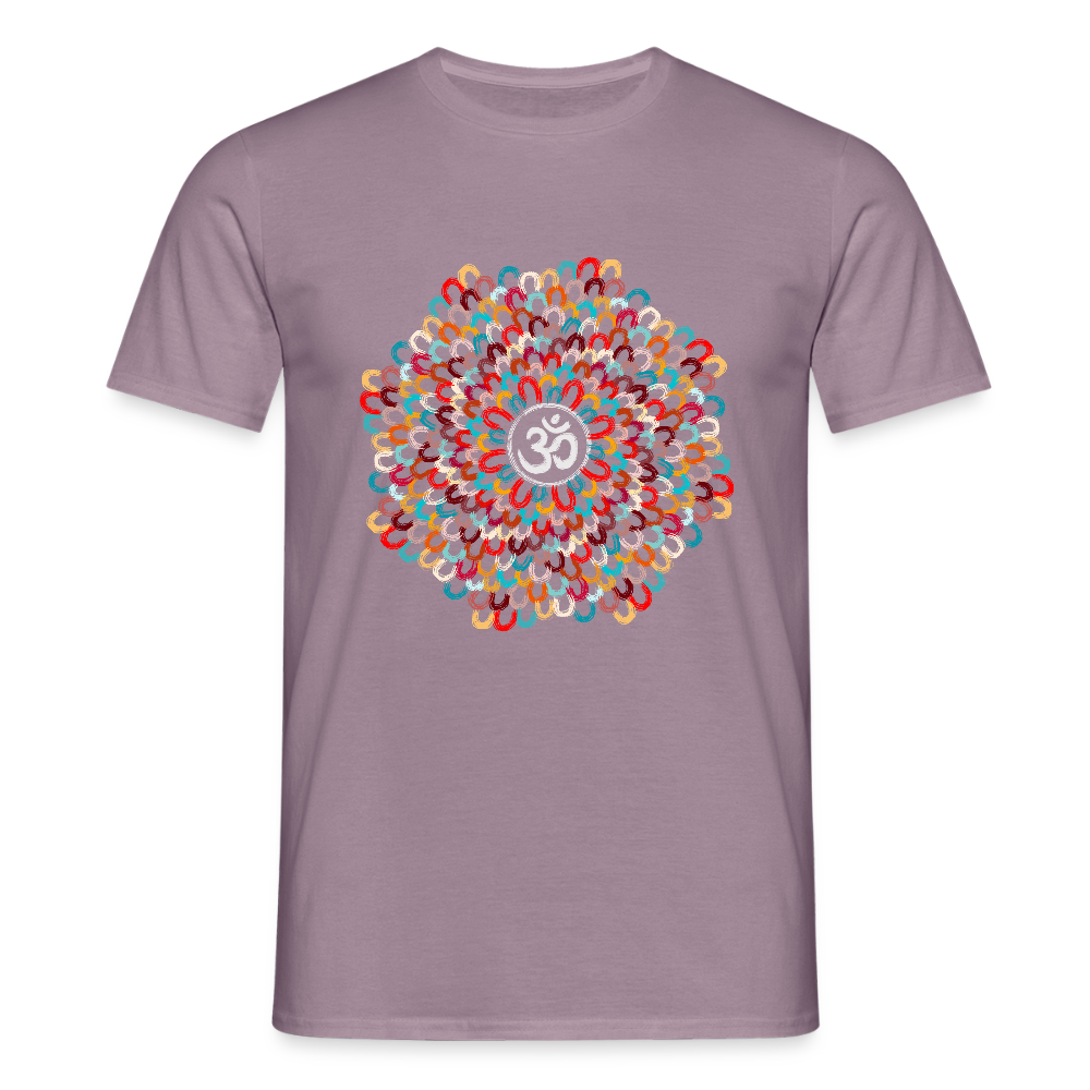 Yogi, Prana Mandala Om - Bunte Federn - Männer T-Shirt - Lilagrau
