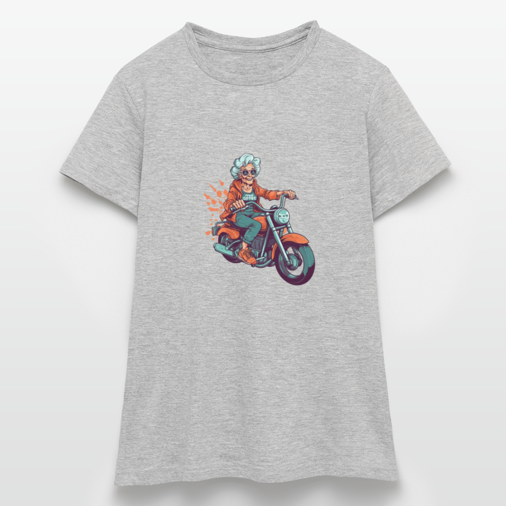 Coole alte Biker Oma - Motorrad Omi - Frauen T-Shirt - Grau meliert