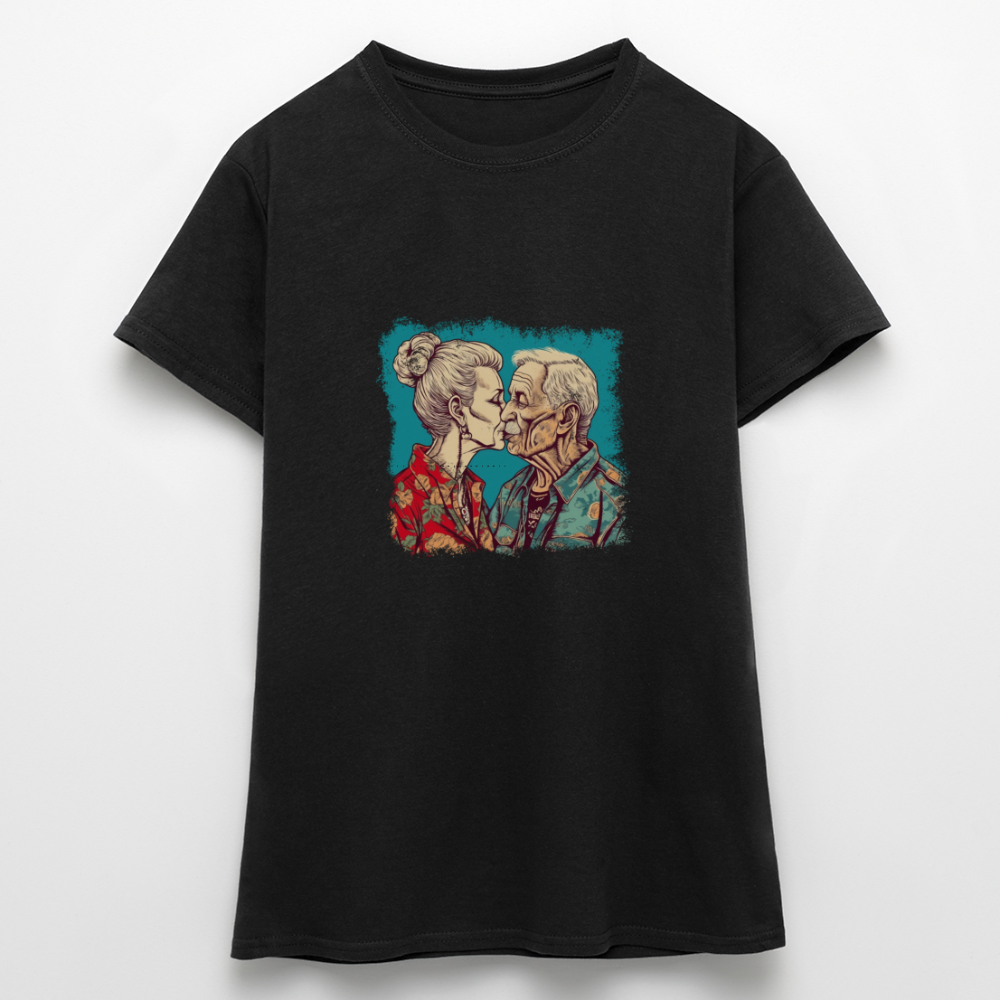 Küssendes Best Ager Pärchen mit Hawaiihemden - Frauen T-Shirt - Schwarz