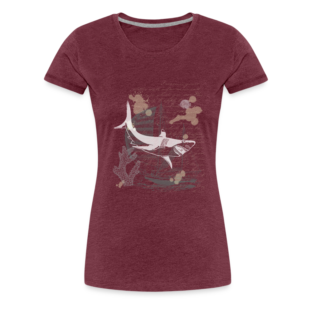 Vintage Steampunk Hai Motiv - Frauen Premium T-Shirts - Bordeauxrot meliert