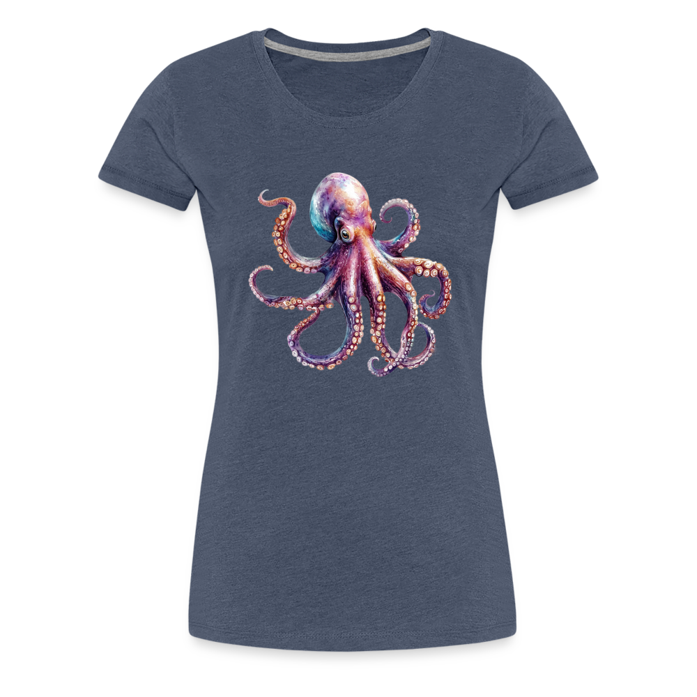 Cooles Wasserfarben Aquarell Oktopus Design - Frauen Premium T-Shirts - Blau meliert