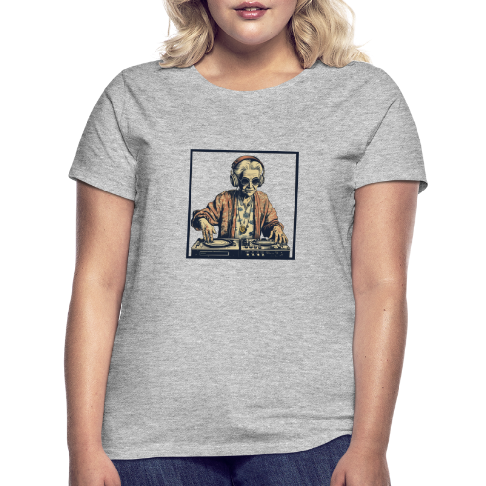 Coole alte Lady als DJane mit Kopfhörern - Frauen T-Shirt - Grau meliert