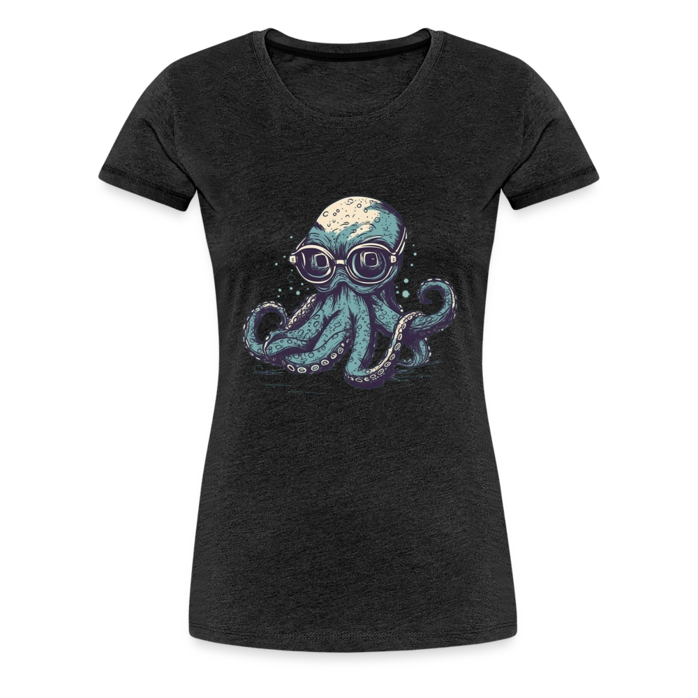 Nerdy Comic Oktopus mit Brille - Frauen Premium T-Shirts - Anthrazit