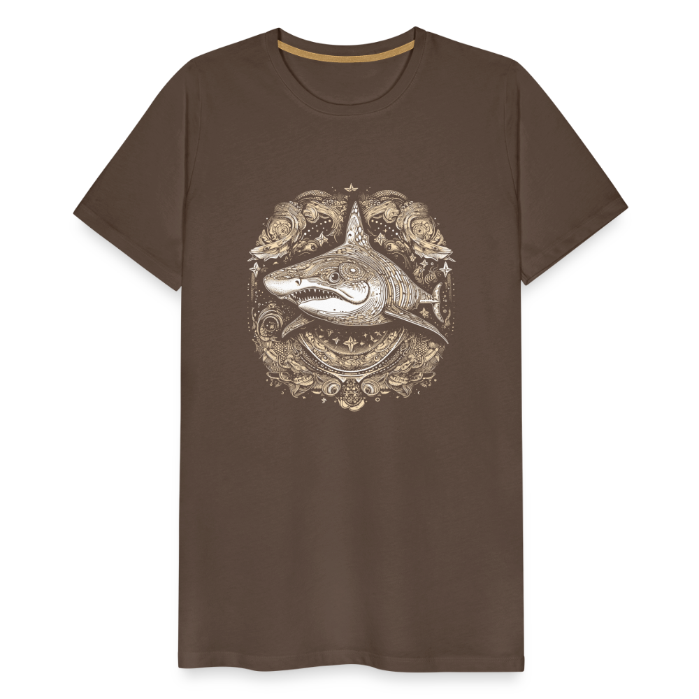 Cooler Hai mit Boho/Tribal Mustern - Männer Premium T-Shirts - Edelbraun