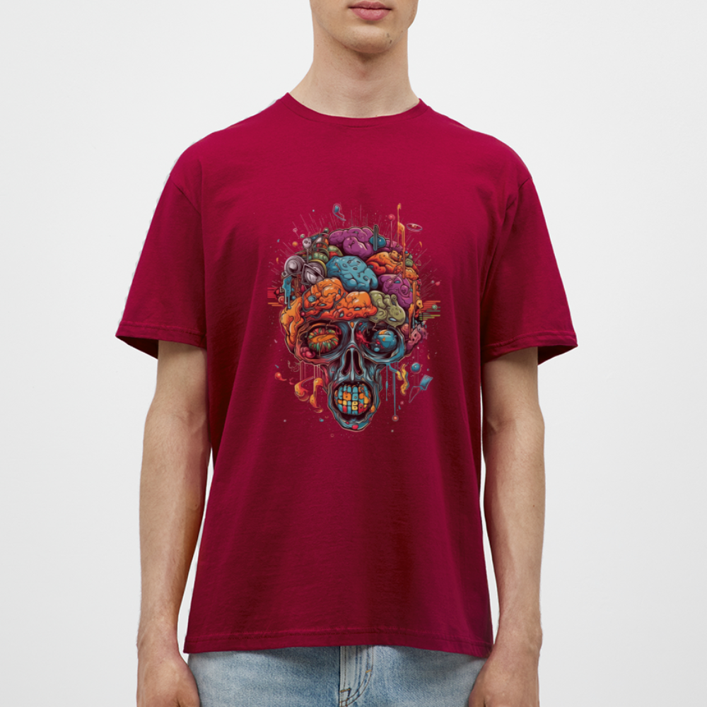 Surrealistischer, psychedelischer Totenkopf - Männer T-Shirt - Ziegelrot