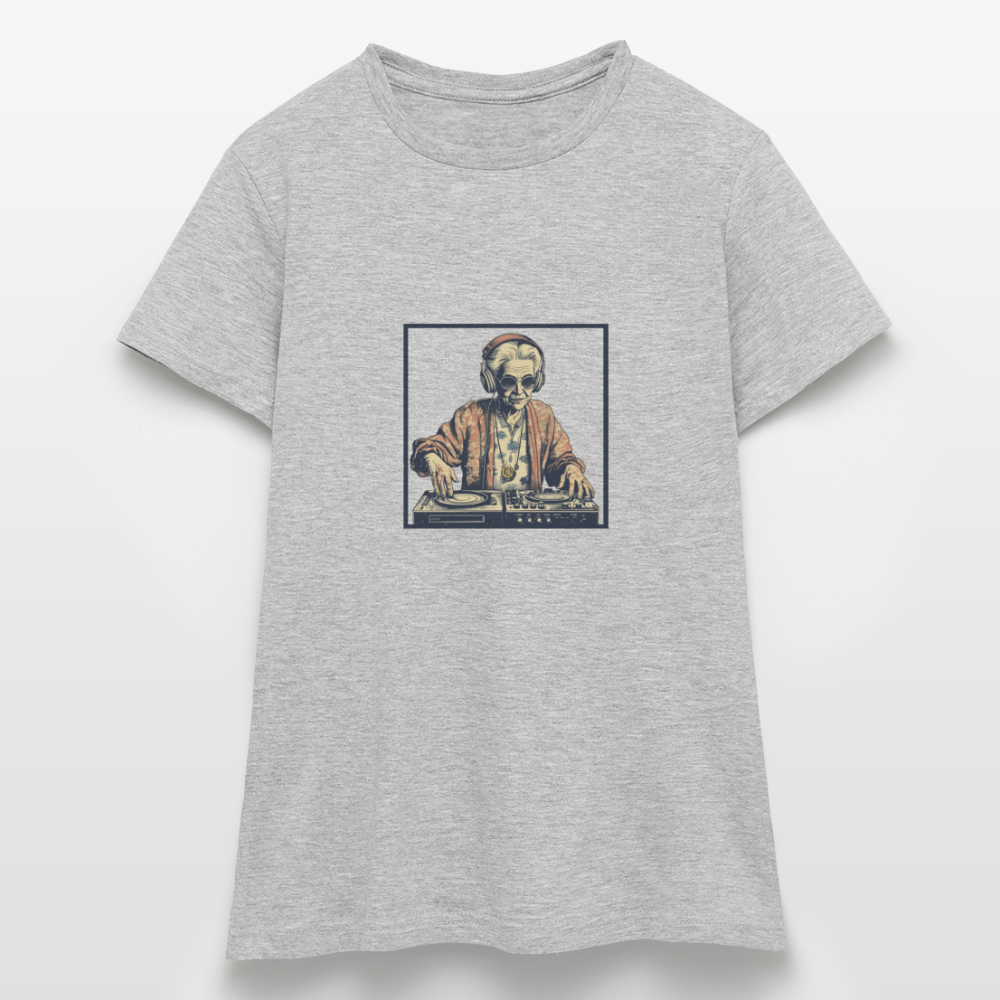 Coole alte Lady als DJane mit Kopfhörern - Frauen T-Shirt - Grau meliert