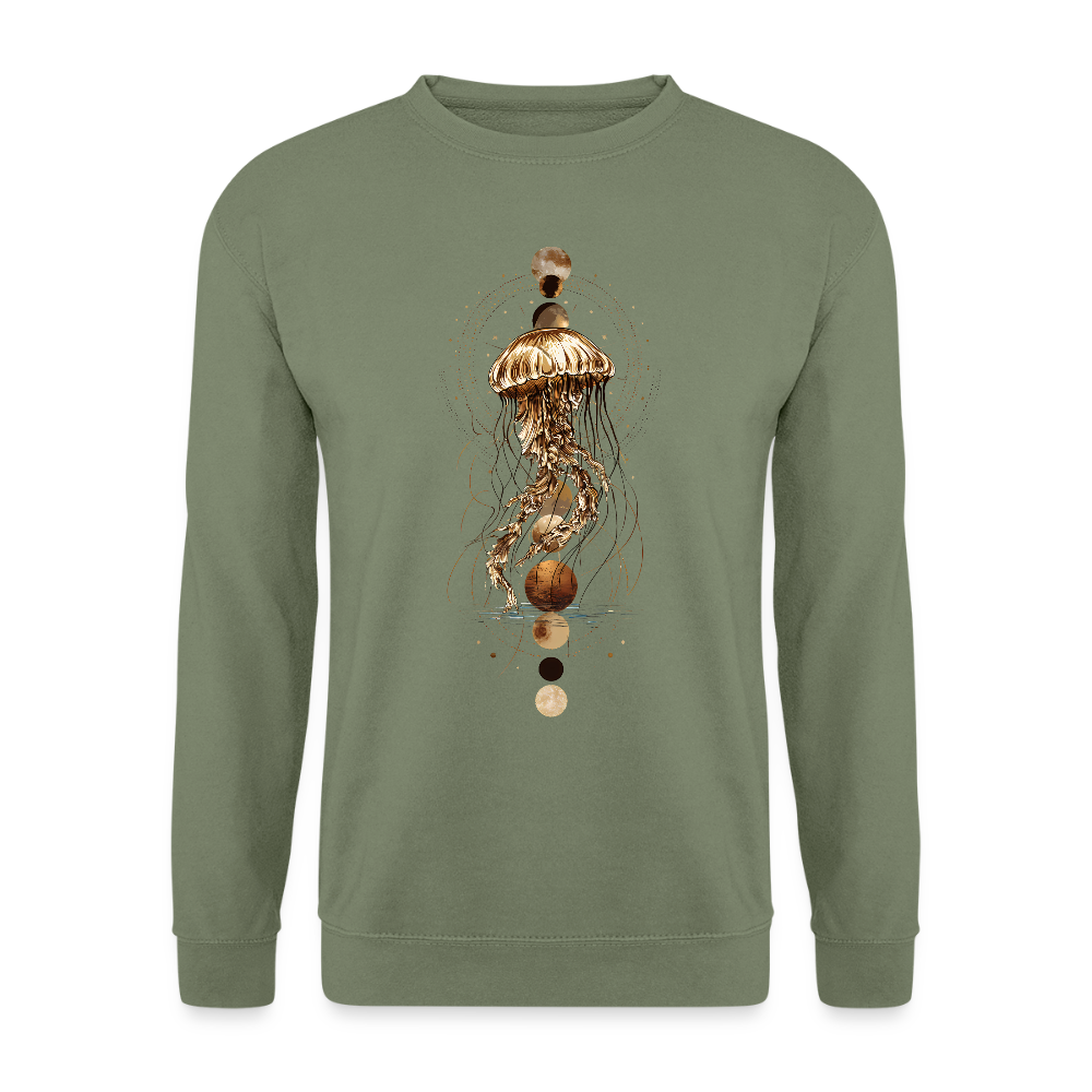 Mystische Qualle mit Mondphasen – Boho Ocean Design - Unisex Pullover - Armeegrün