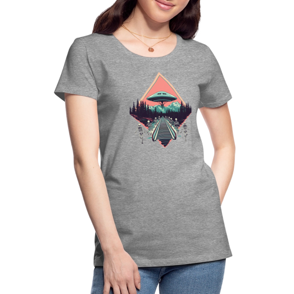 Retro UFO 80er Jahre Motiv - Frauen Premium T-Shirt - Grau meliert