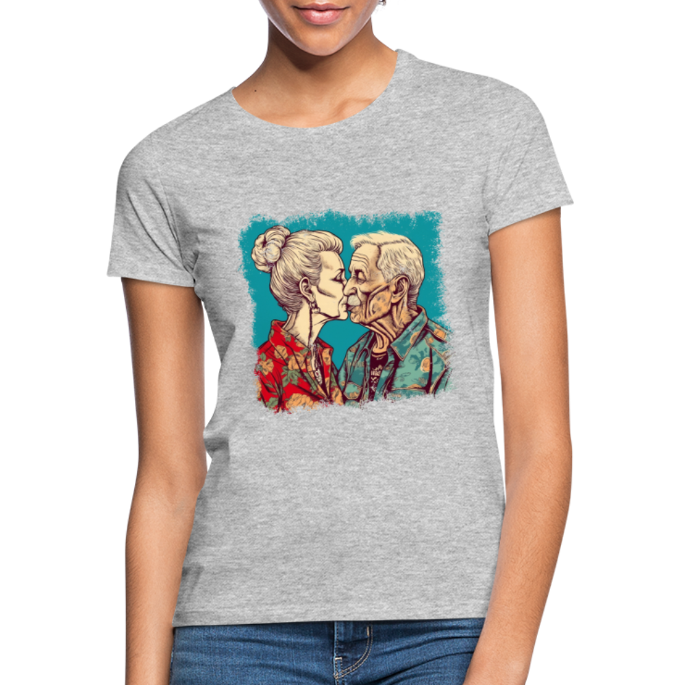 Küssendes Best Ager Pärchen mit Hawaiihemden - Frauen T-Shirt - Grau meliert