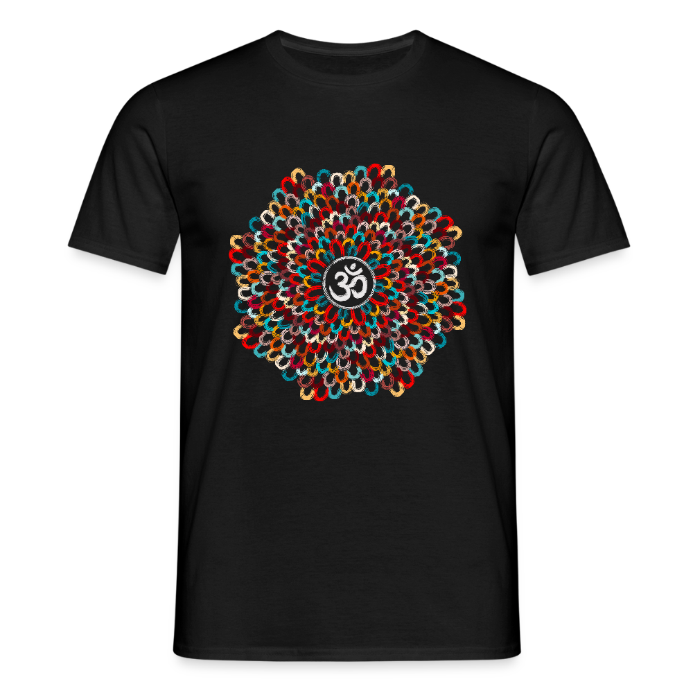 Yogi, Prana Mandala Om - Bunte Federn - Männer T-Shirt - Schwarz