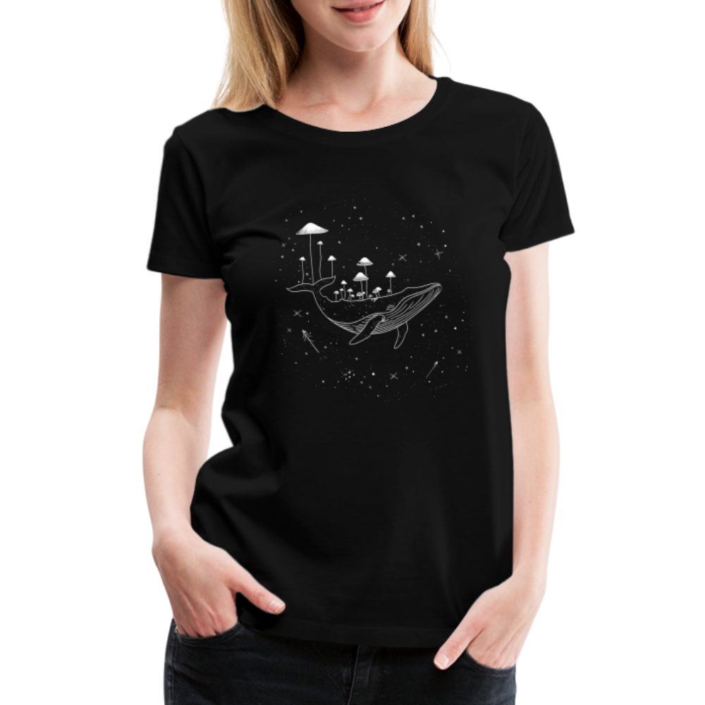 Surrealer Wal mit Pilzen im Weltraum mit Sternen - Frauen Premium T-Shirt - Schwarz