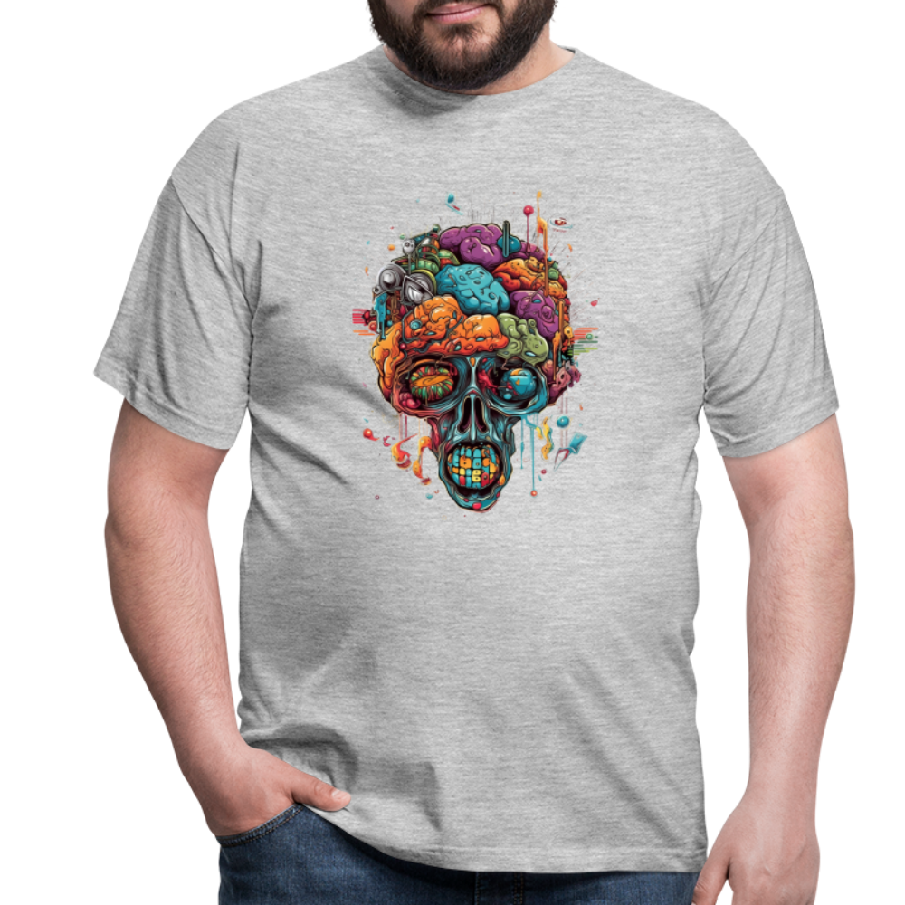 Surrealistischer, psychedelischer Totenkopf - Männer T-Shirt - Grau meliert