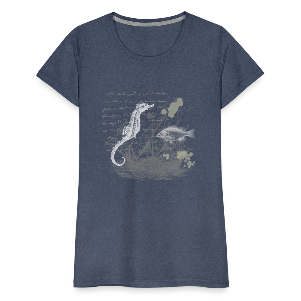 Vintage Steampunk Seepferdchen Motiv - Frauen Premium T-Shirts - Blau meliert