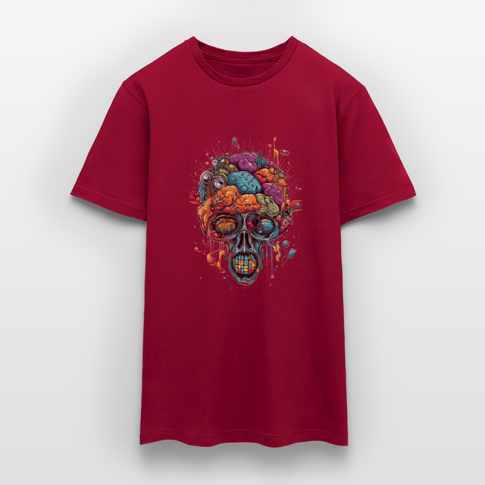Surrealistischer, psychedelischer Totenkopf - Männer T-Shirt - Ziegelrot