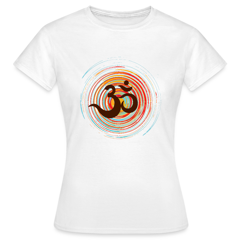 Om auf bunten Kreisen, Prana Zen Design - Frauen T-Shirt - Weiß