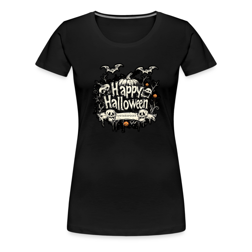 Happy Halloween mit Kürbissen als Schriftzug #stayspooky - Frauen Premium T-Shirt - Schwarz
