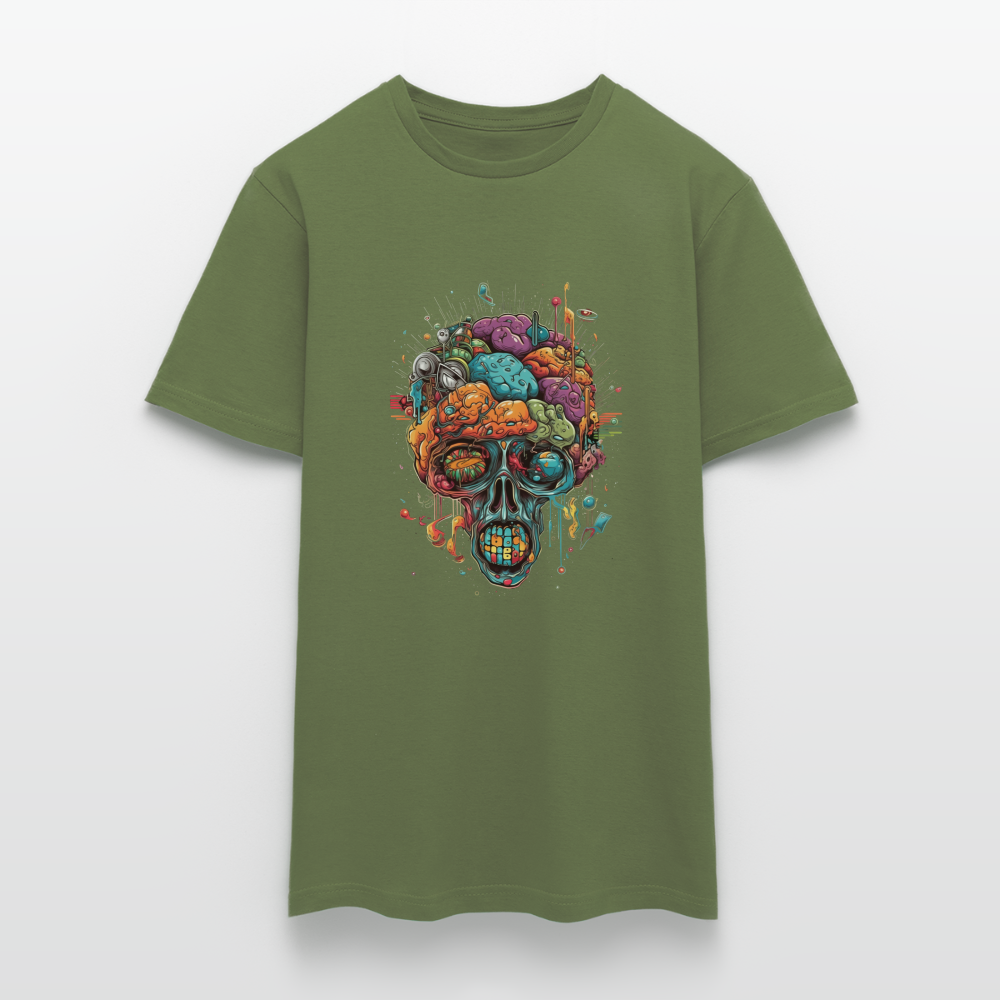 Surrealistischer, psychedelischer Totenkopf - Männer T-Shirt - Militärgrün
