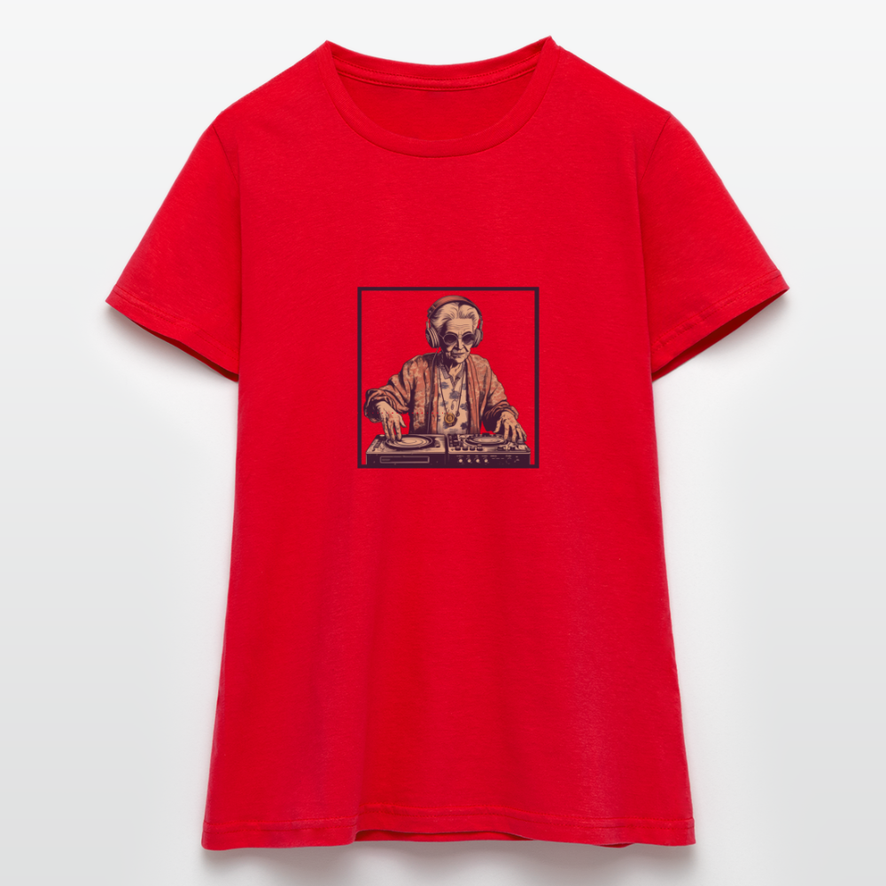 Coole alte Lady als DJane mit Kopfhörern - Frauen T-Shirt - Rot
