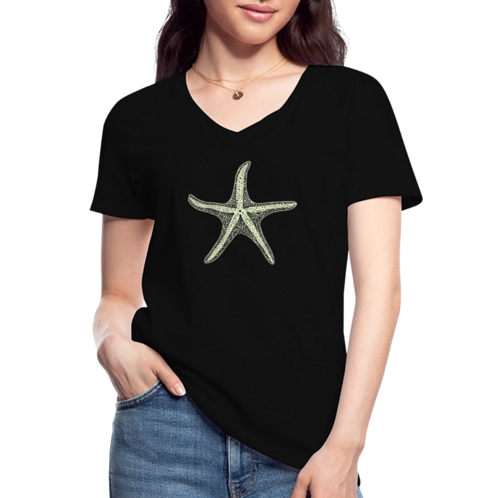 Vintage Seestern Motiv (hellgrün) - Klassisches Frauen-T-Shirt mit V-AusschnittR - Schwarz