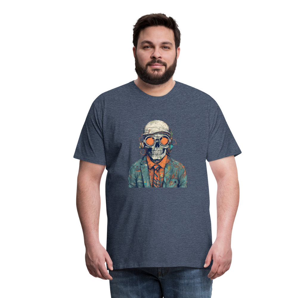 Cooles Skelett Portrait mit Sonnenbrille, Mütze - Männer Premium T-Shirt - Blau meliert