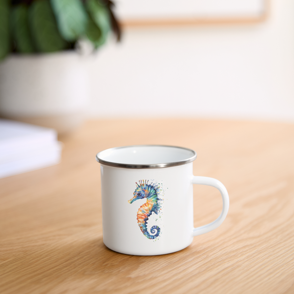 Seepferdchen als Aquarelle - Emaille-Tasse - Weiß
