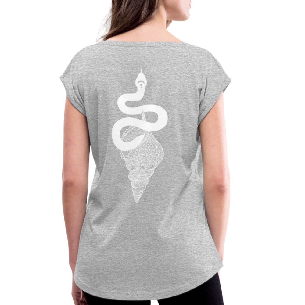 Kosmosschlange im Schneckenhaus - Frauen Shirt mit gerollten Ärmeln - Grau meliert
