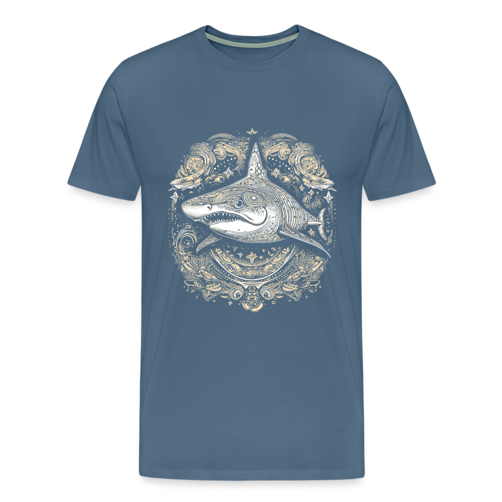 Cooler Hai mit Boho/Tribal Mustern - Männer Premium T-Shirts - Blaugrau