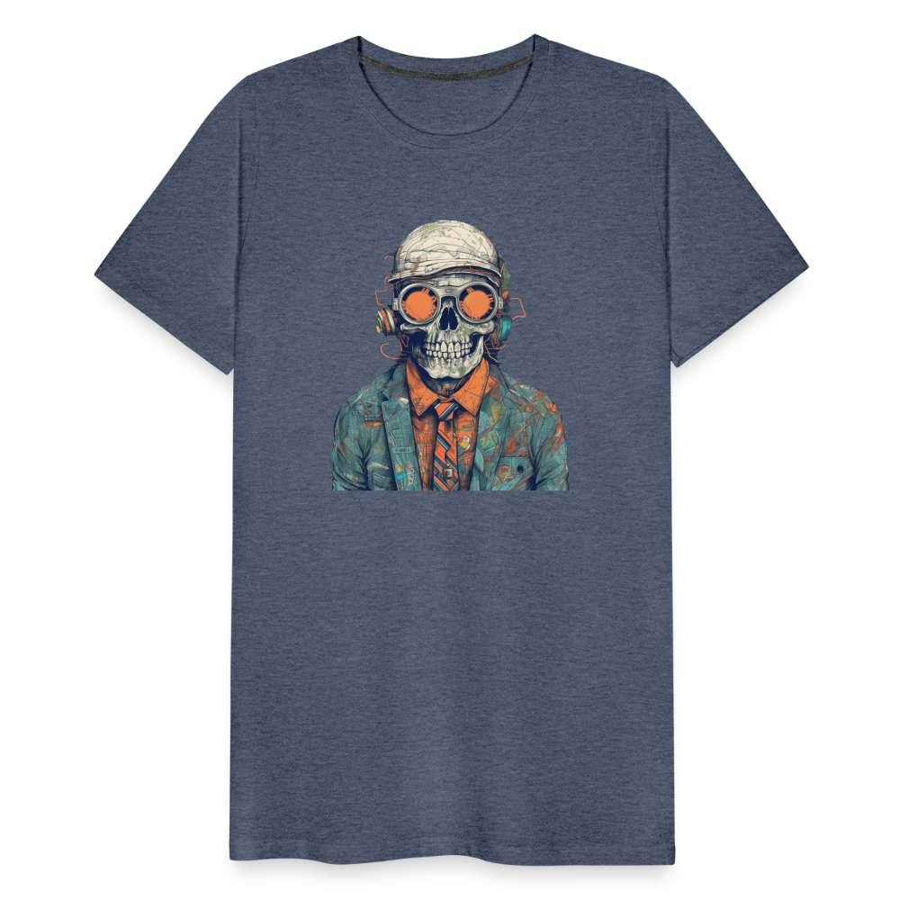 Cooles Skelett Portrait mit Sonnenbrille, Mütze - Männer Premium T-Shirt - Blau meliert