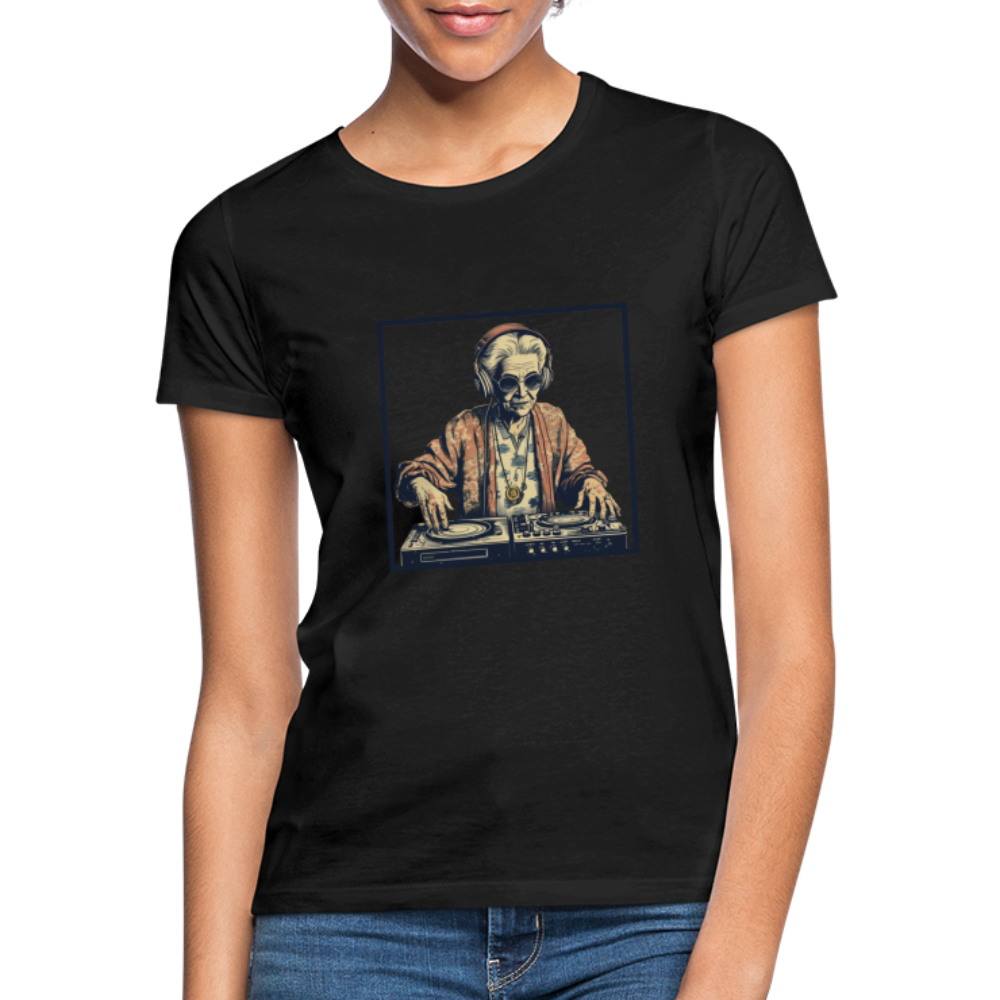 Coole alte Lady als DJane mit Kopfhörern - Frauen T-Shirt - Schwarz